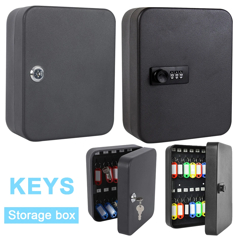 Key Cabinet Wall Mount with Key/Code Lock Combination Key Cabinet 20 Key Hooks Locking Key Organizer Key Holder Box Wall Mount