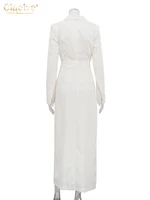 Clacive Fashion Slim White Dress Bodycon Lapel Long Sleeve Ankle Length Dress Party Elegant Classic Slit Dresses For Women 2024 - Image 6