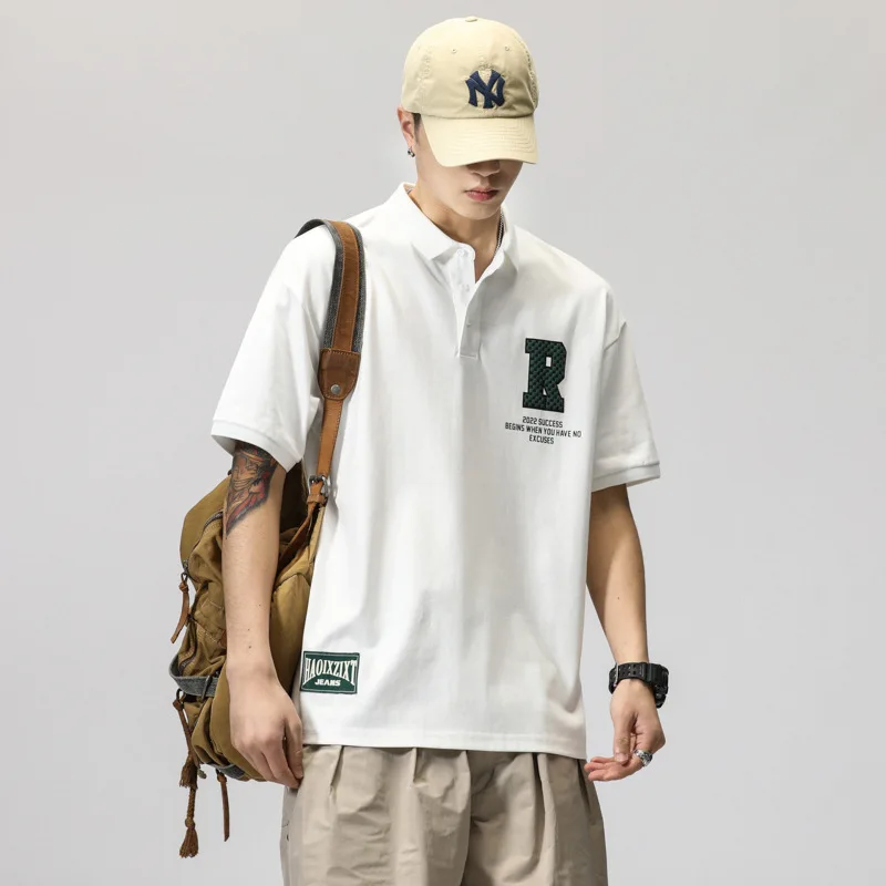 

Y2k Japanese Polo Shirt Short-Sleeved Lapel Tshirt Male Design Sense Niche Loose Senior Sense Luffian Handsome Cargo Body Shirt