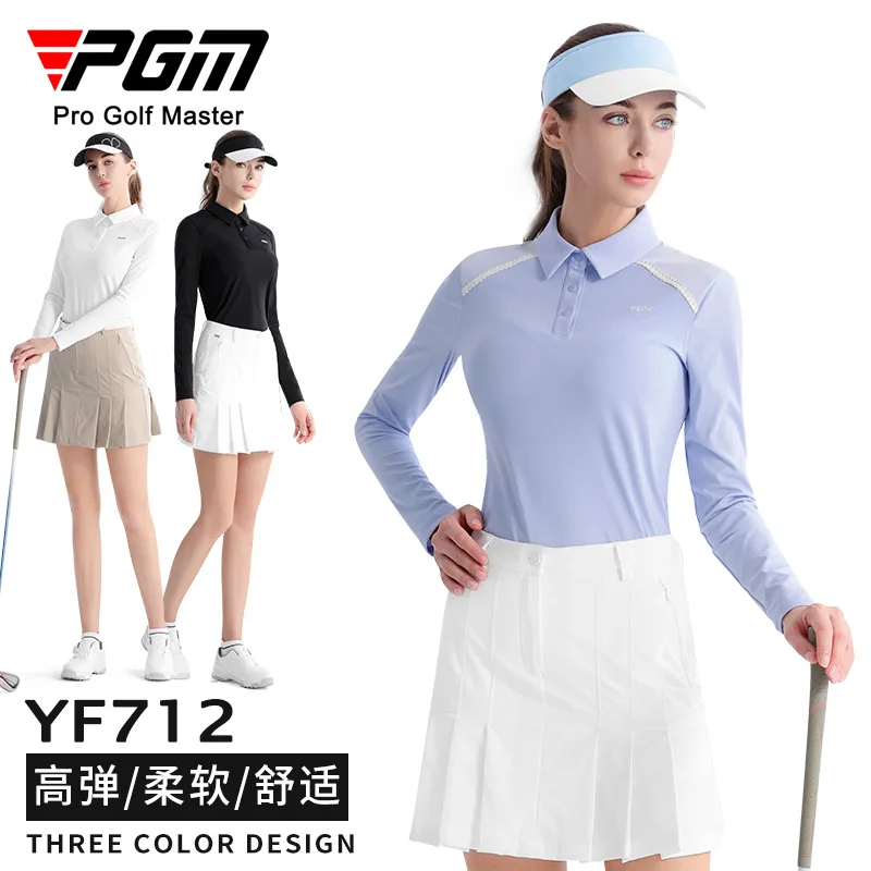PGM Golf Clothing Women's Summer Long Sleeve T-shirt POLO Shirt High Elastic Top Look Thin Breathable and Comfortable Sportswear