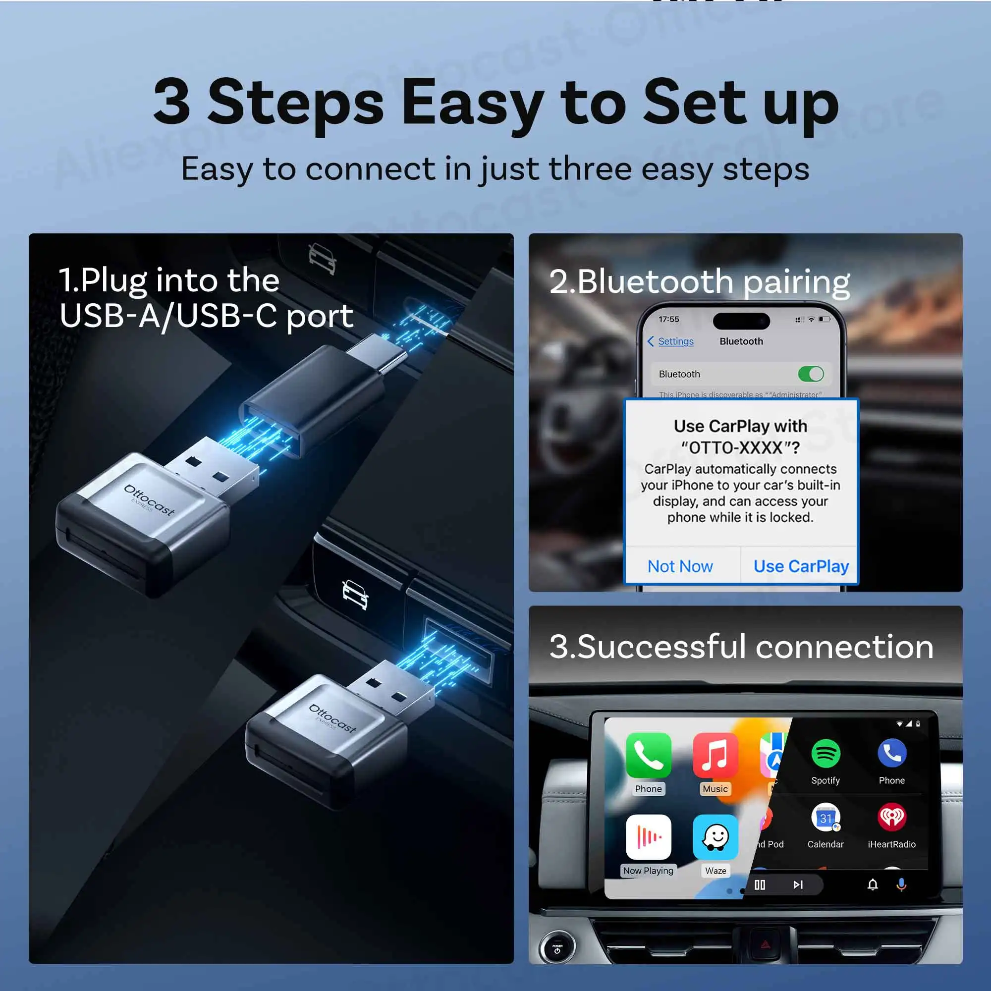 Ottocast Express Mini Gem Cube 3.0 Kabelgebundener zu Kabelloser CarPlay Android Auto Adapter USB-Dongle Auto-Zubehör für iPhone Android – Detail 6