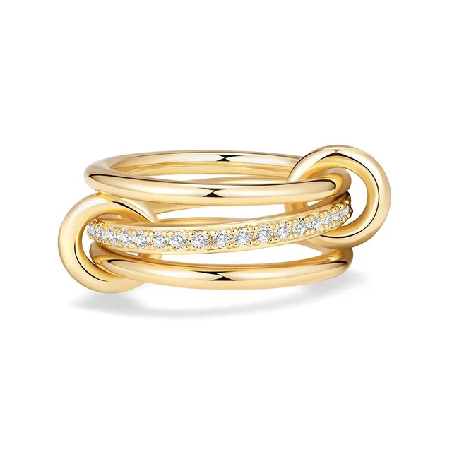 Bague ronde empilée à trois couches en acier inoxydable plaqué or pour femmes, ensemble de bagues entrelacées sans ternissement, bijoux tendance, cadeau