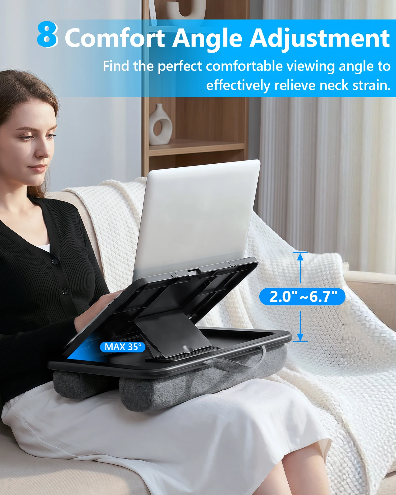 Oatsbasf 사무실용 노트북 랩 데스크(소프트 쿠션 포함) 조절 가능한 랩 데스크 최대 15.6인치 노트북용 휴대용 태블릿 노트북 홀더