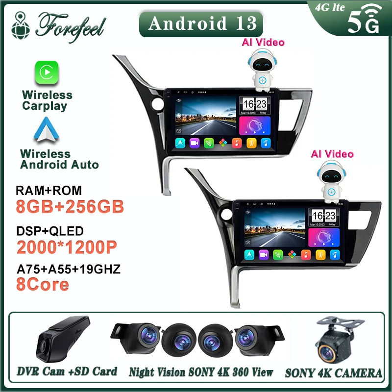 

Android 13 для Toyota Corolla 11 Auris E180 2017 2018 2019 автомобильное радио мультимедийный GPS Navi стерео BT автомобильное Carplay 2din головное устройство