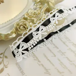 Pink and White Floral Bow Ribbon - 1.8cm Wide Lace Trim for Crafts, Gift Wrapping, and Decoration (1 Yard) (Black)