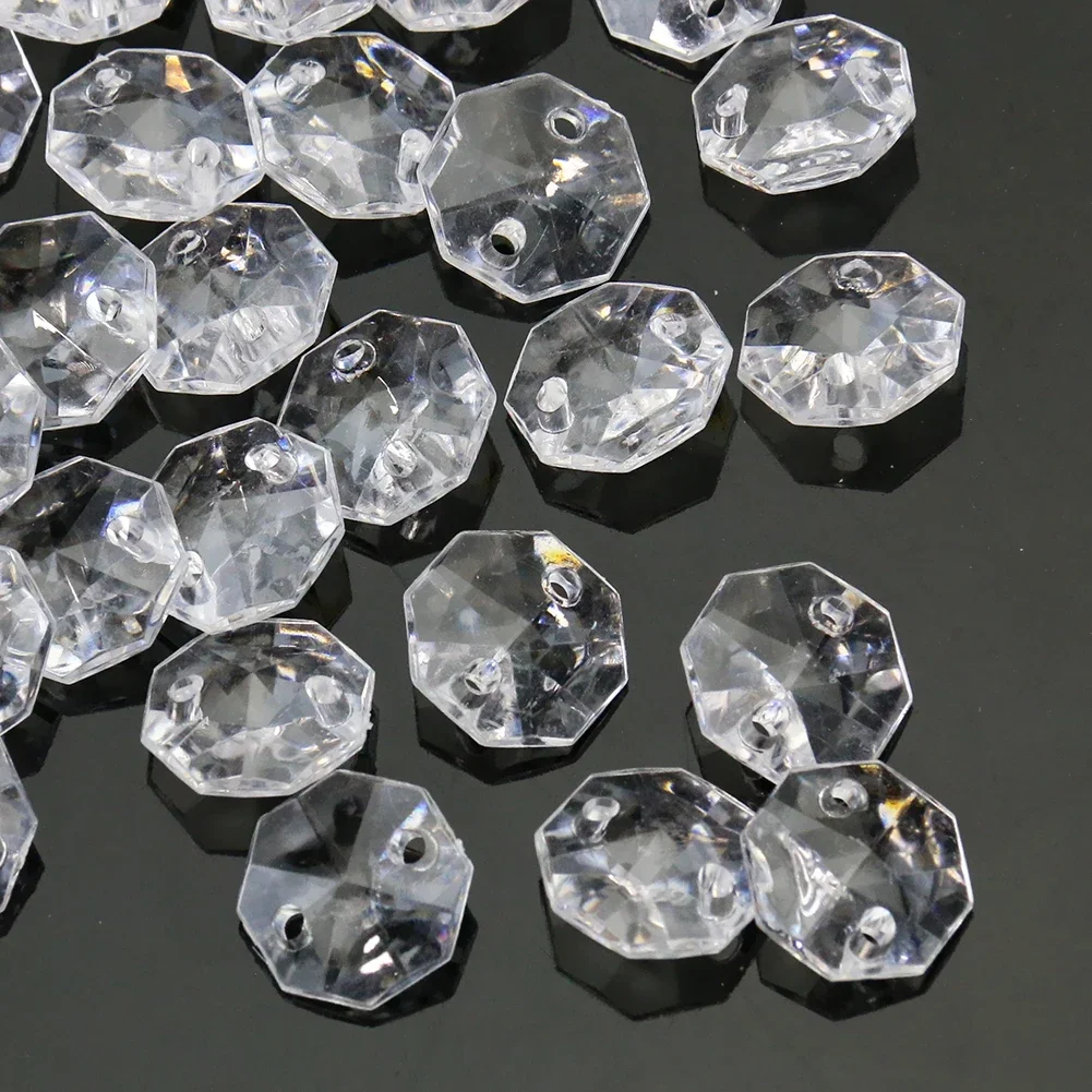 10PCS Clear Crystal Octagonal Beads 2-Hole Flatback Faceted Buttons Chandelier Sun Catcher Jewelry Making DIY Pendant Supplies