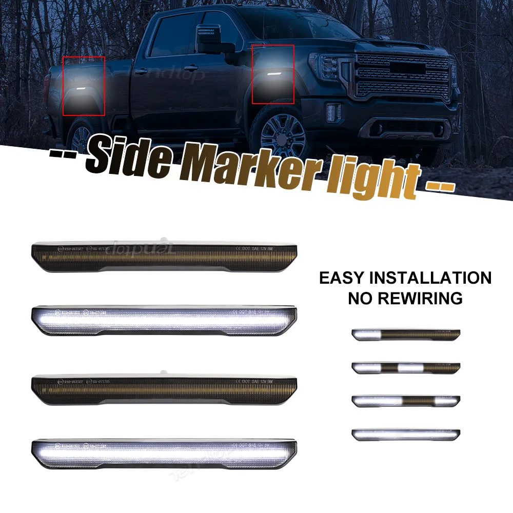 

4x for GMC Sierra 2500HD 3500HD Pickup 2020-2024 Dynamic White LED Front Rear Fender Day running Lights Side Marker Light