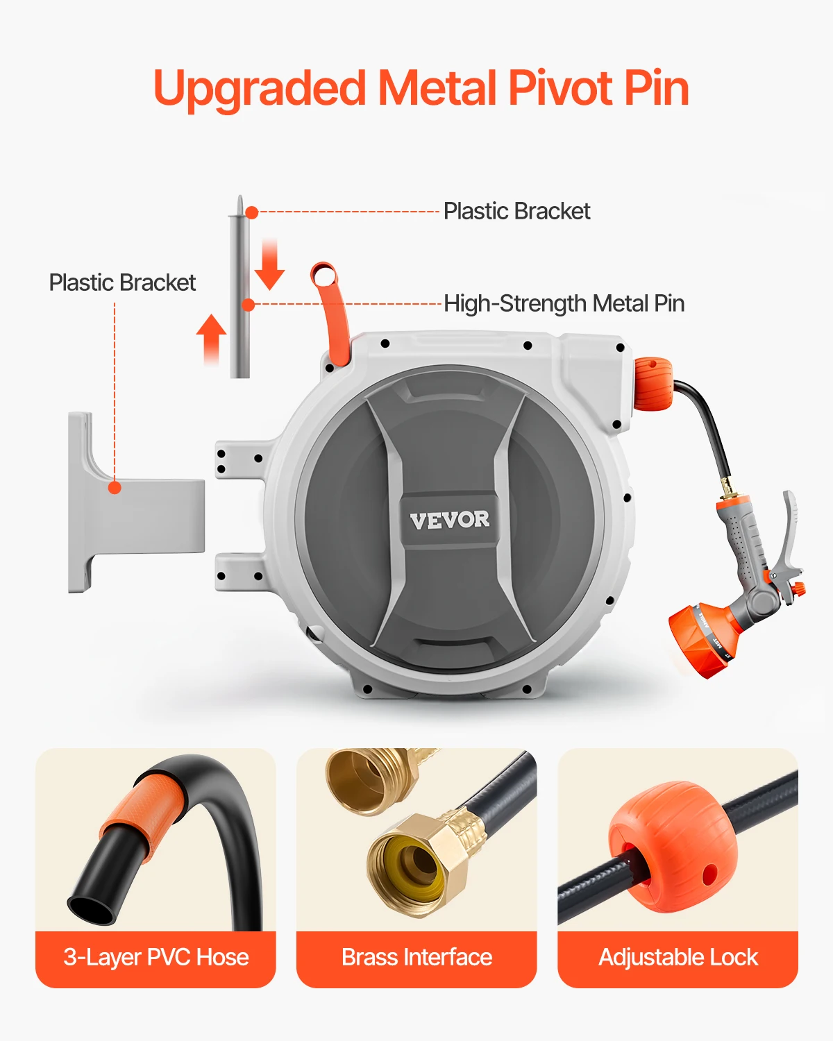 Retractable Garden Hose Reel Wall Mounted Hose Reel Heavy Duty Garden 9 Patterns Nozzle Swivel Bracket SucceBuy