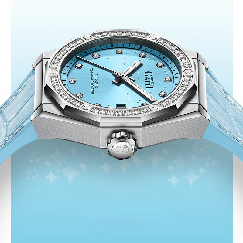 BONEST GATTI Ladies' mechanical watch with diamond inlay, fashionable waterproof watch