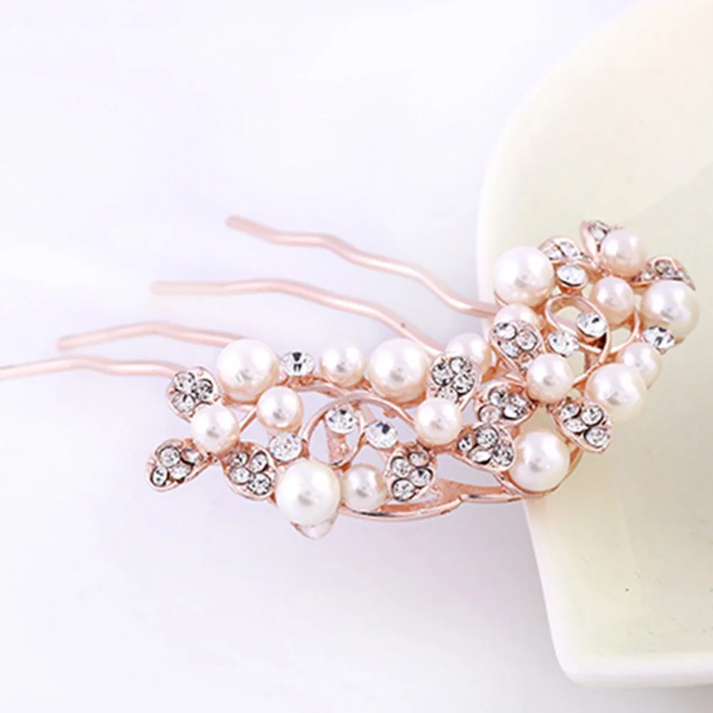 Bride Pearls Hair Side Comb Clips 4-Teeth Plum Sunflower Comb Barrette Per Princess Party Favors Accessori