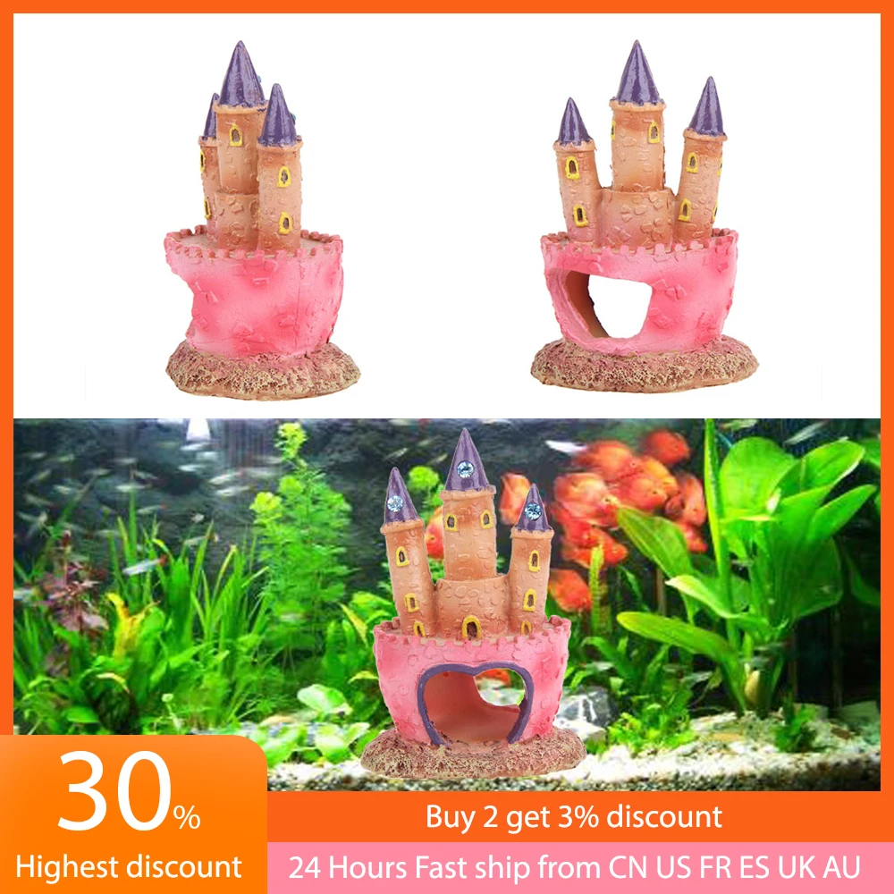 Resin Cartoon Castle Aquariums Decorations Castle Tower Ornaments Hiding Spots Entertainment Venues Fish Tank Decoration Pink