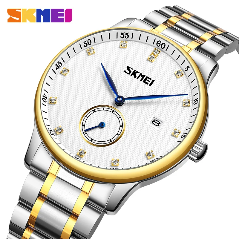 SKMEI New Military Blue Pointer  Men Watches Business Large Number Dial Superior Quality Fashion Stainless Steel Wristband 9297