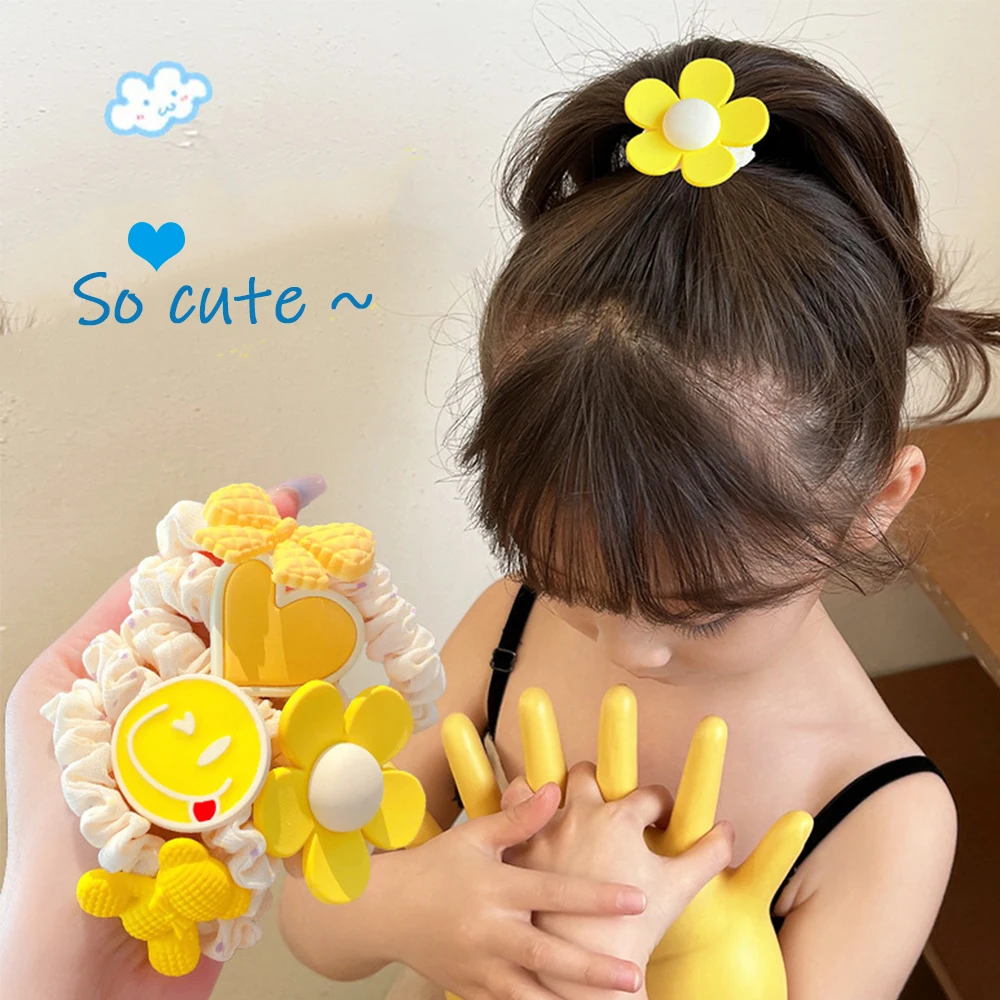 5pcs/set Cute Cartoon High Elastic Rubber Band for Girls Colourful Ponytail Holder Hair Rope Hair Accessories No Hurt Hair