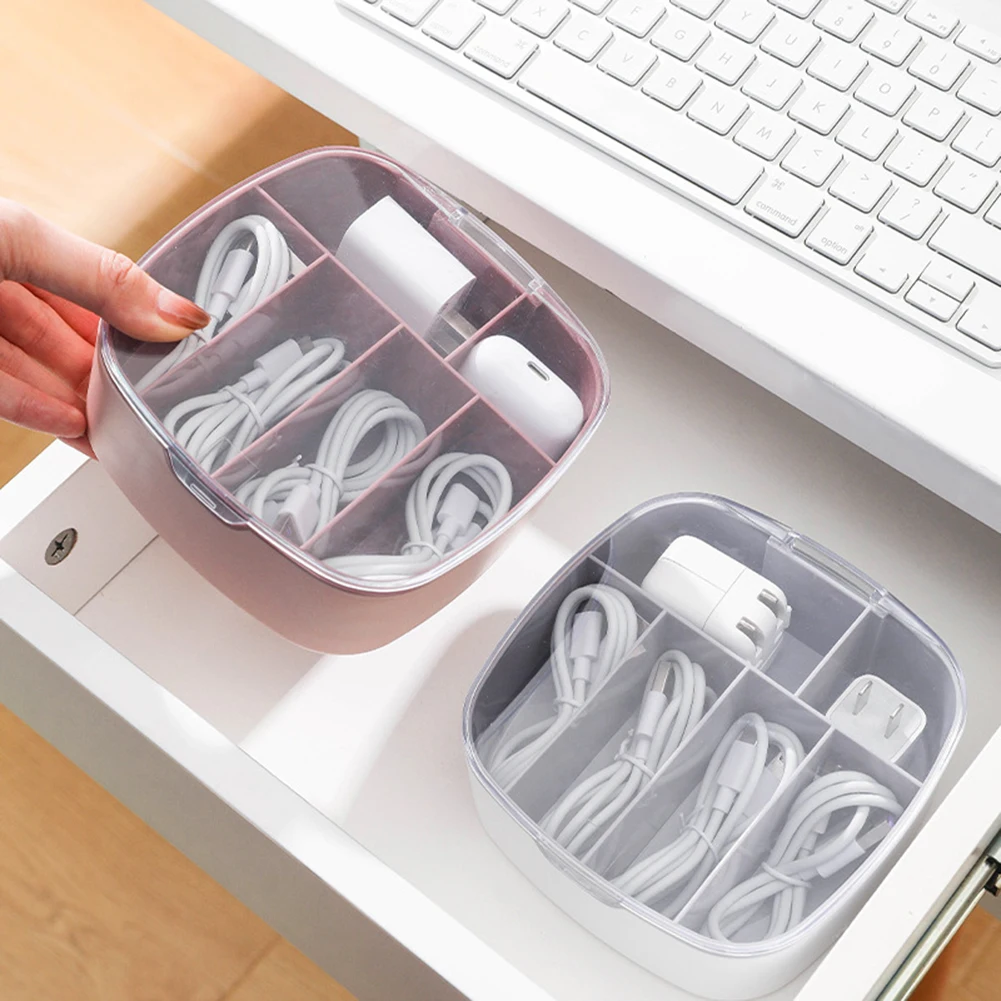 

Desktop Data Cable Storage Box Plastic Data Line Storage Container Cable Collect Box Dustproof Power Cable Storage Box Organizer