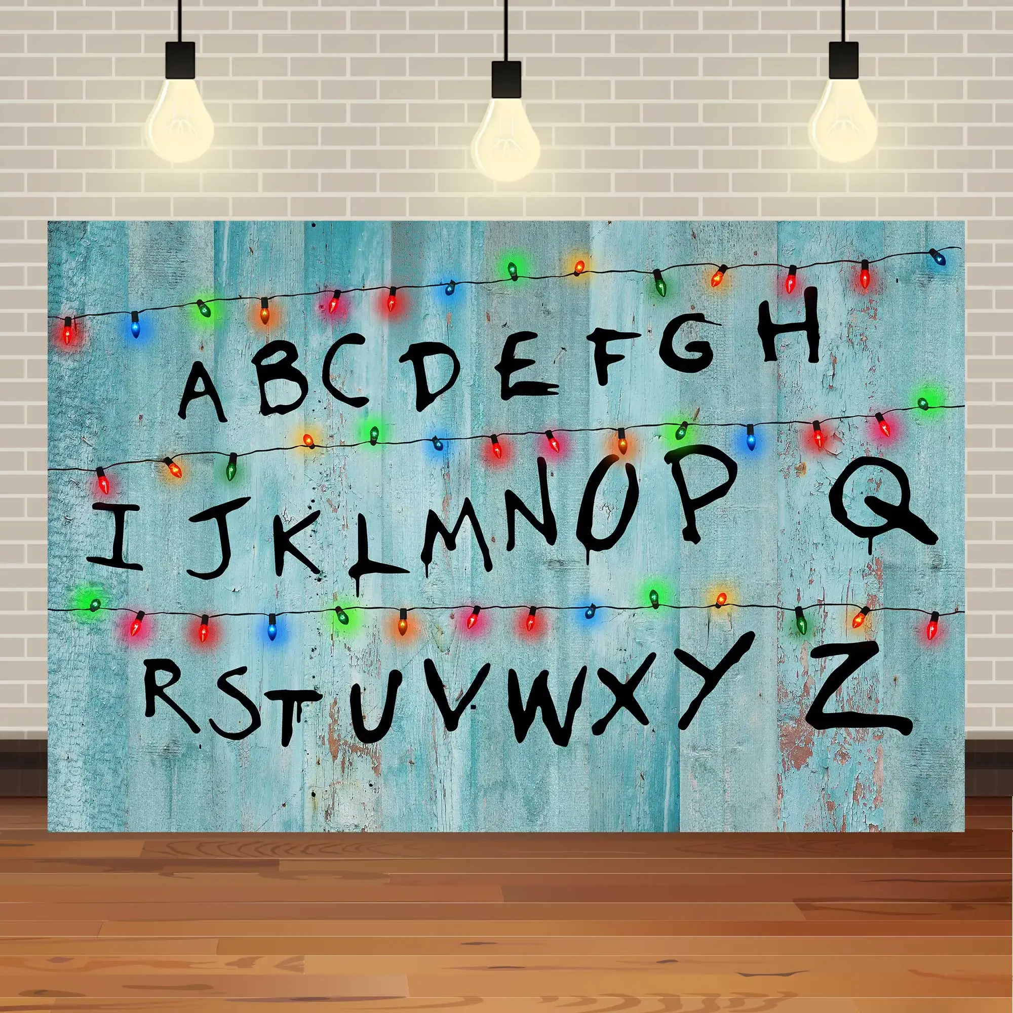 Stranger Theme Background Lights American TV Stranger Theme Background Lights Alphabet Episode Series Vinyl Banner Party Decoration Supplies Photo Prop Baby Gift