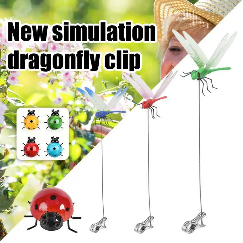 

Simulation Dragonfly Ladybird Decoration Outdoor 3D Simulation Dragonfly Clip Ladybird Ornaments Scare The Pests Garden Stake