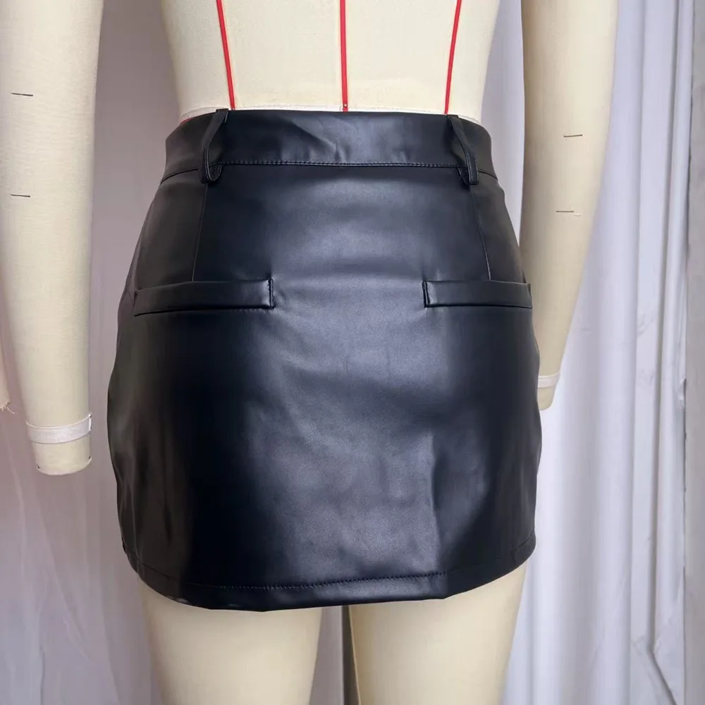 2026 Summer Women Black High-end PU Leather Bodycon Mini Skirt Sexy Hot Girls Short Skirt