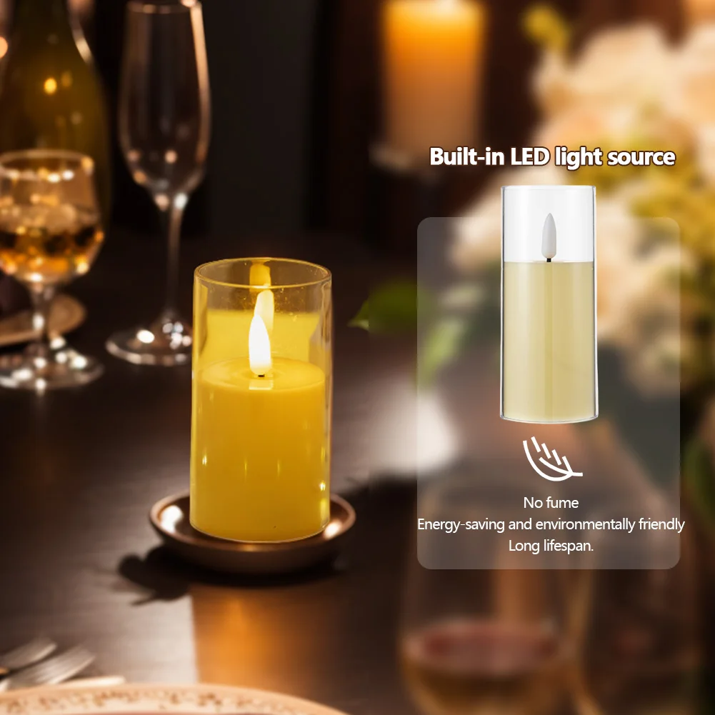 Flameless Candles Acrylic Pillar Candle Soft Light Battery Operated Flickering Candle Electronic Candle for Romantic Ambiance
