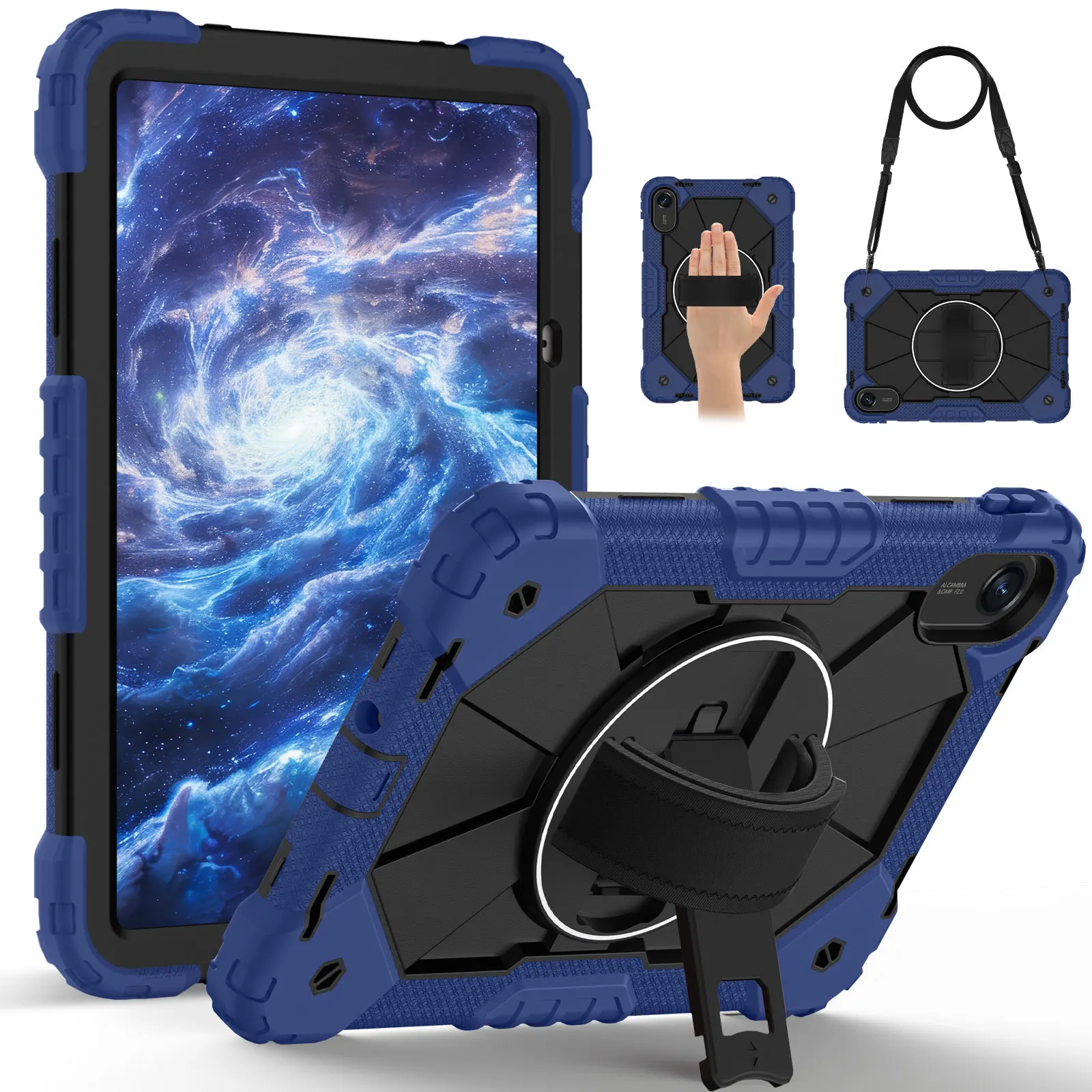Heavy Duty Shockproof Tablet Cover with 360° Rotating Kickstand and Belt