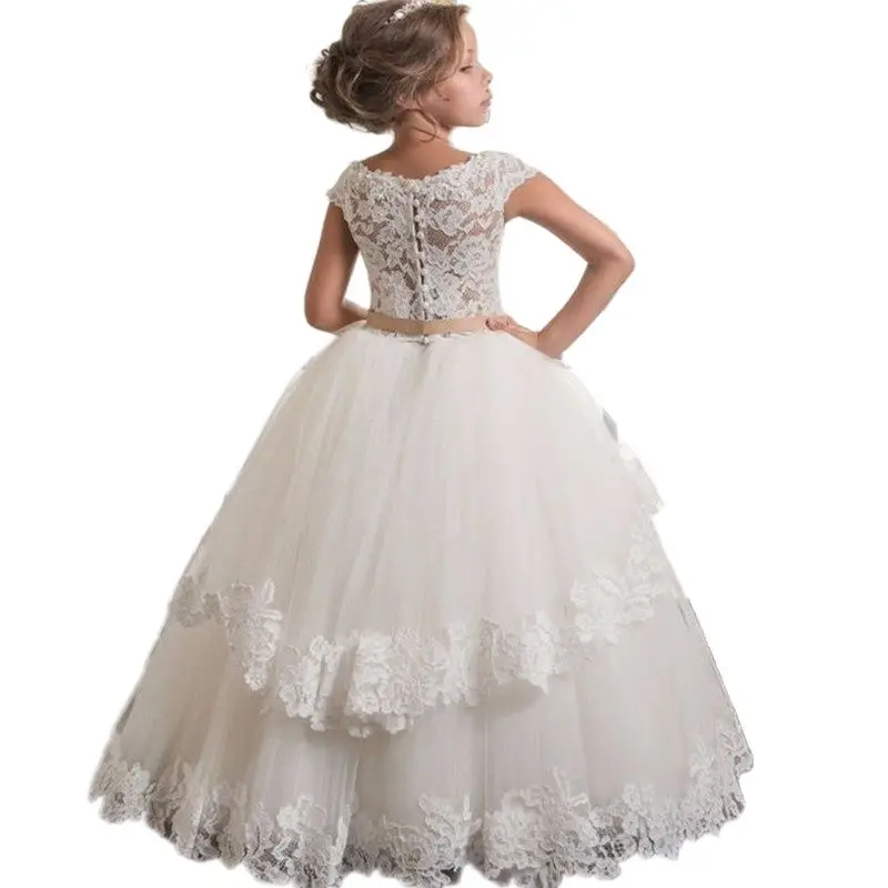 Flower Girls Dresses White Lace Pleated Ruffles First Communion Dresses For Wedding Special Occasion,flower girl dresses,floral appliqu&eacute; dress,girls dresses