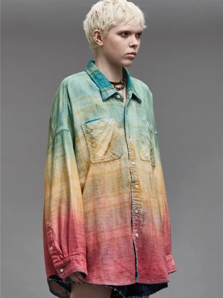 Gradient Color Women Shirt Blazer Full Sleeves Spring Summer Coat