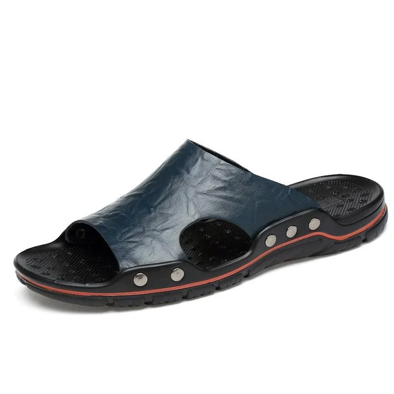 

Leather Slippers Men's Large Size 48 Slip-On Casual Shoes Summer Breathable Outdoor Men's Slippers Comfortable Beach Sandals