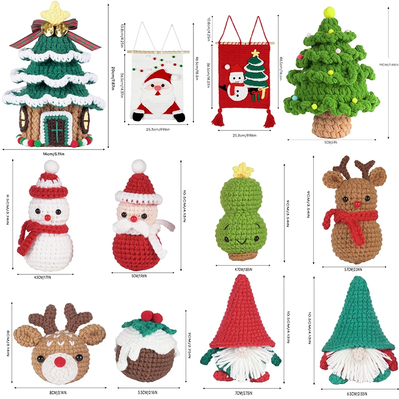 IMZAY Unfinished Christmas Knitting Material Package Yarns Step-by-Step Video Tutorials Crochet Kit DIY Beginners