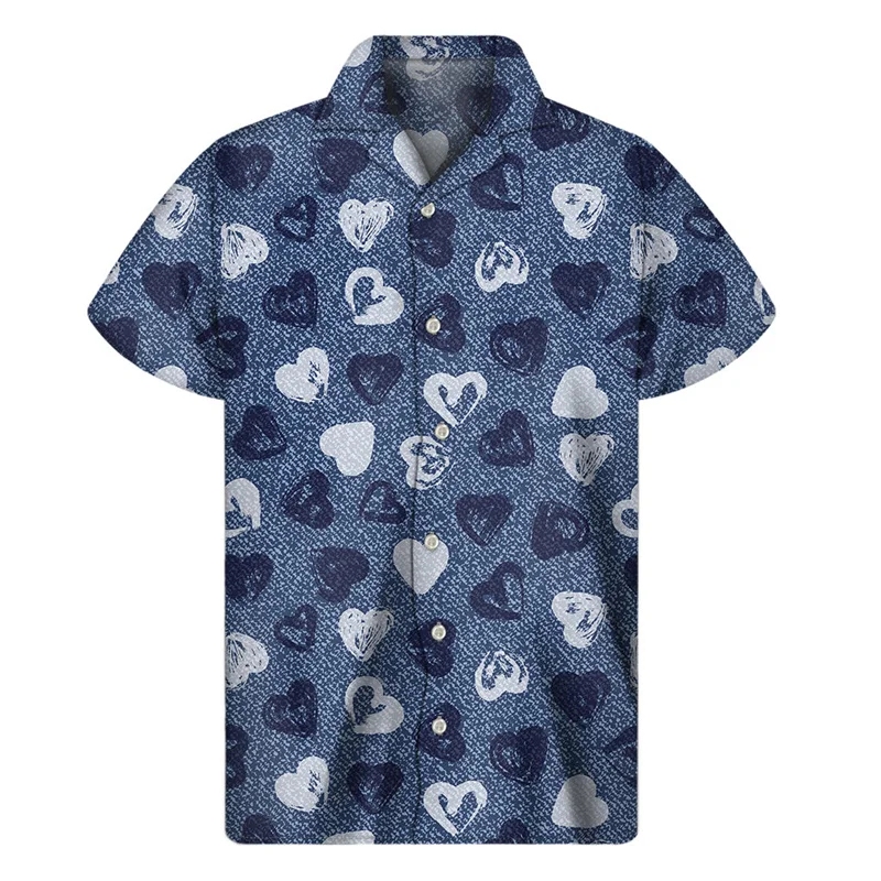 thumbnail image 1 of Camisa hawaiana con estampado 3D de corazones de amor popular para hombres y mujeres, camisas hawaianas de verano, blusas de manga corta con botones y solapa de calle, 1 of 5