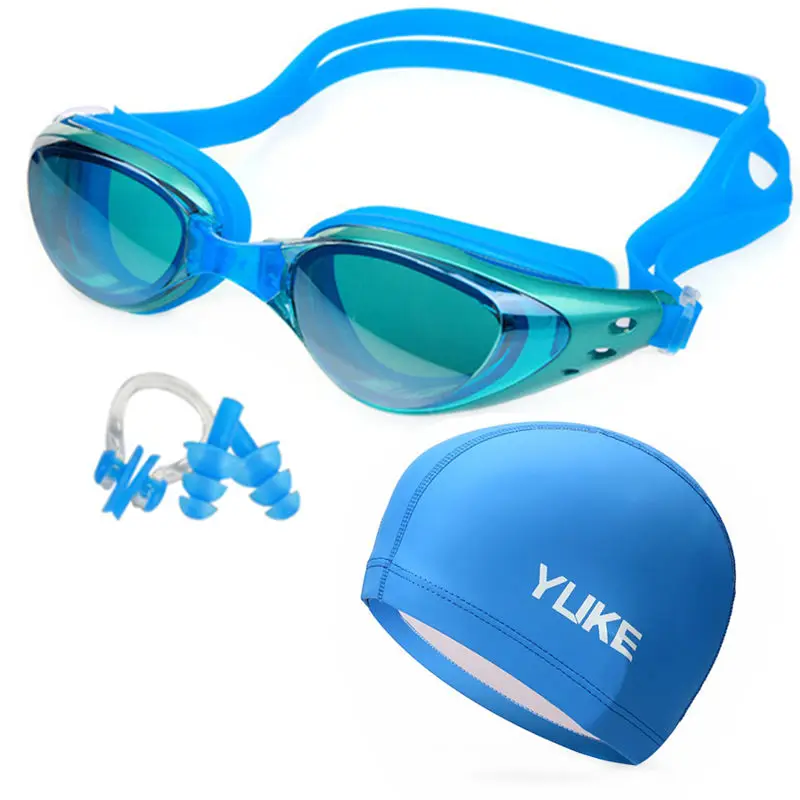 Swimming Goggles Swim Eyewear Anti-fog Waterproof Swim Cap Earplug Equipment for Men Women Kids Adult Pool Glasses 2