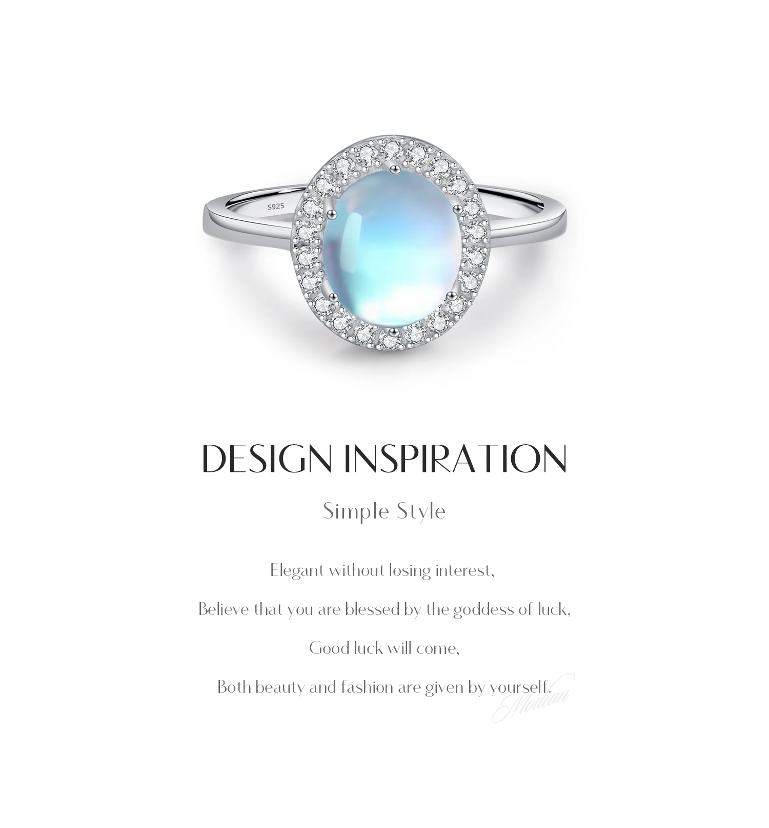 MODIAN 925 Sterling Silver Delicate Luxurt Oval Moonstone Party Finger Ring Shiny Rainbow Color Fine Jewlry For Women Gift