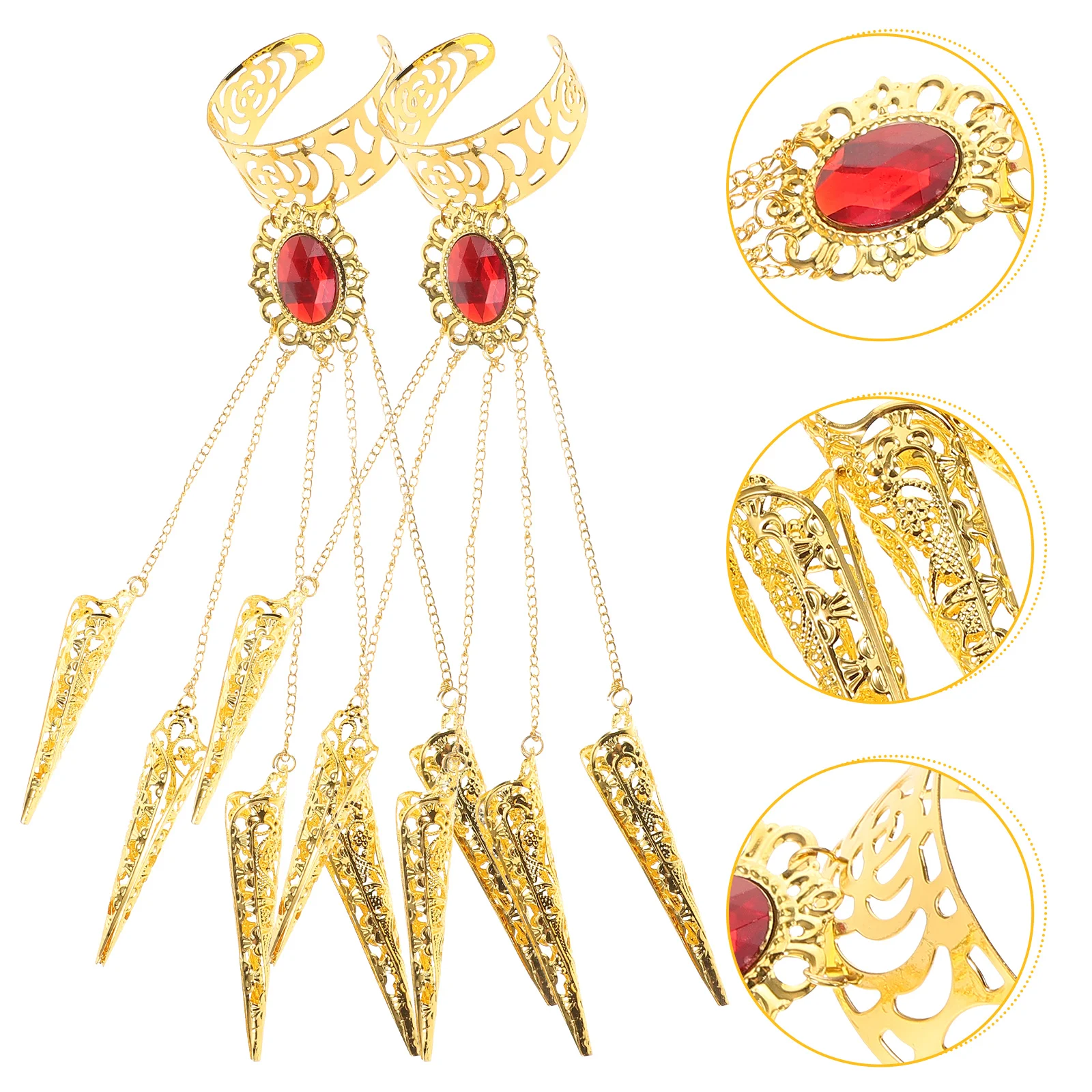 【Best SKU活动价 Guaranteed】 2 Pcs Stage Performance Bracelet Finger Jewellery Belly Dancing Outfit Nail Set Claw Rings Dance Cover Metal Accessories