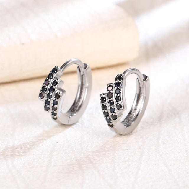 Silver Color Black Crystal Zircon Series Fashion Hoop Earrings for Women  Premium Trendy Women's Jewelry Gifts