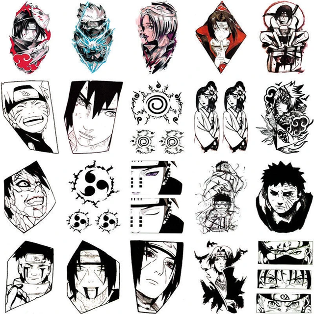 Yjewelry) 20pçs Adesivos De Tatuagem De Anime Desenho Naruto Preto E Branco  Com Longa Duração À Prova D'água
