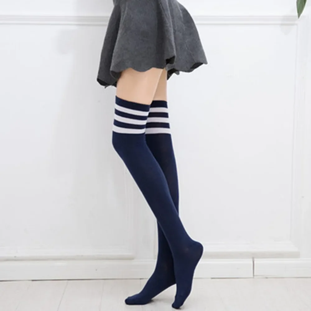 Striped Thigh High Navy Over The Knee Socks Womens Boots Moon Wood