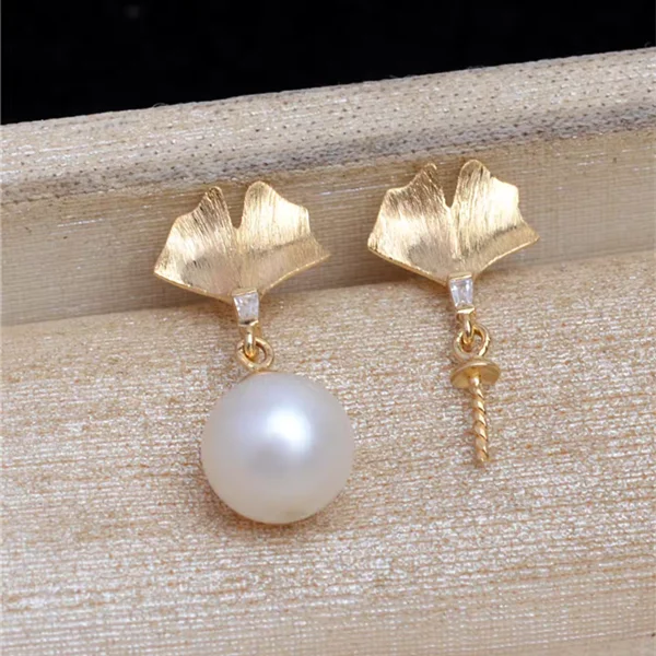 

18K Yellow Gold AU750 Maple Leaf Earrings Mountings Findings Mounts Base Jewelry Settings Accessories Part for 8-12mm Pearls