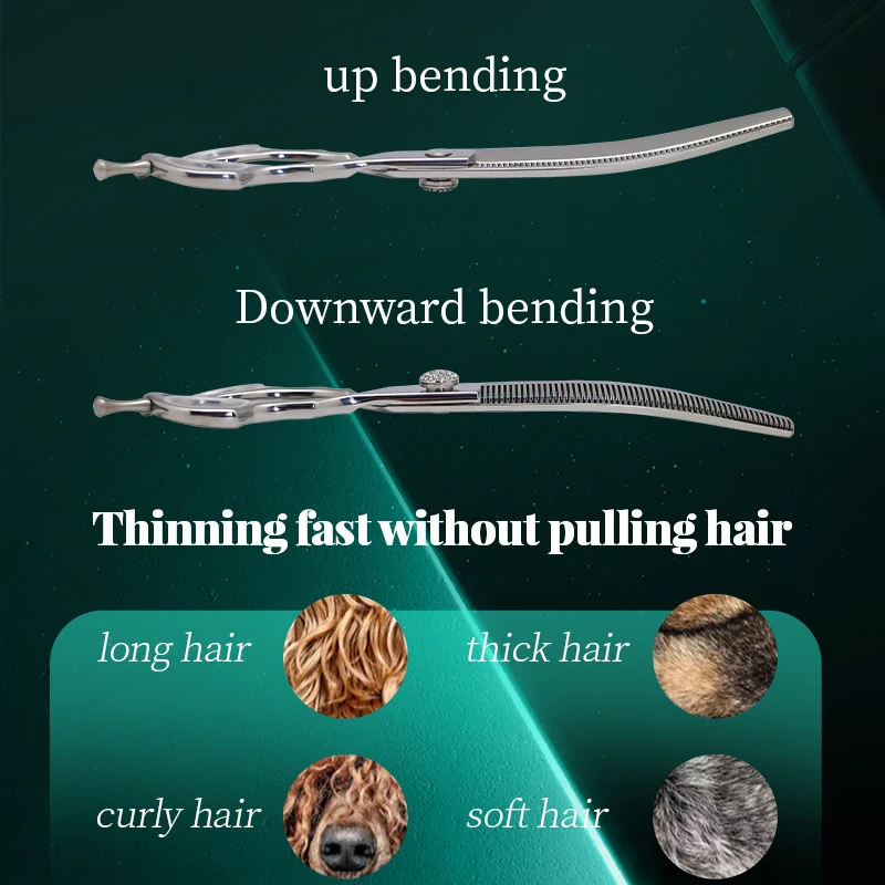 Crane High-end 7.5 Inch VG10 Sliver&Green Professional Dogs Grooming Thinning Scissors Curved Chunker Shears Tijeras Tesoura dog grooming scissors
