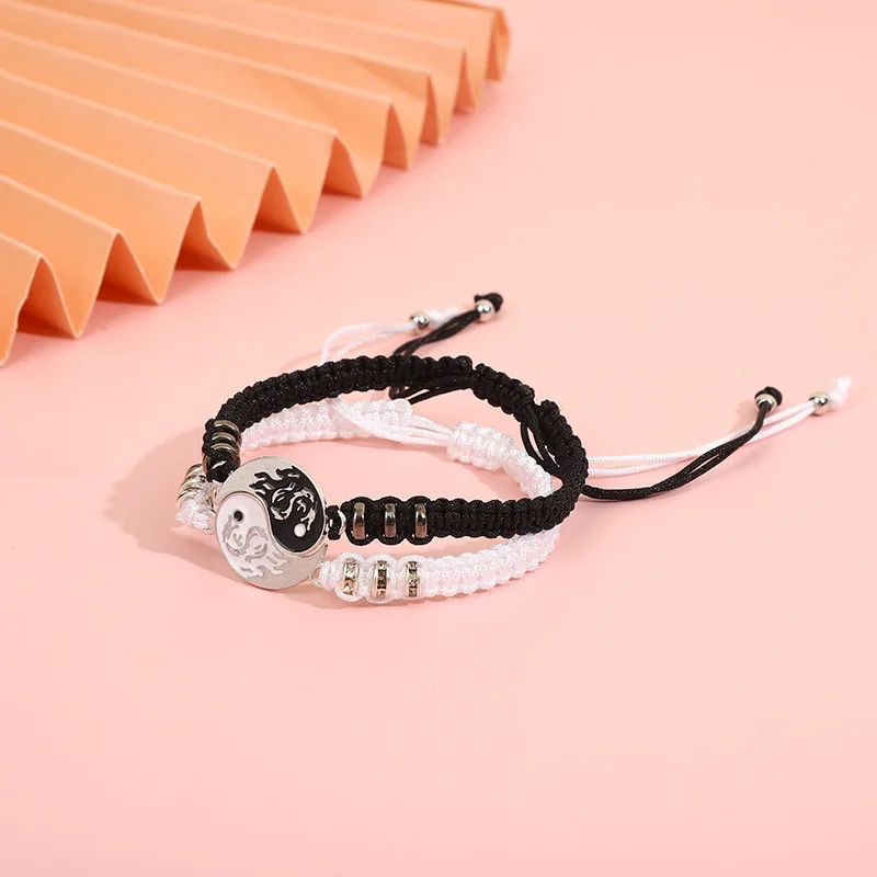 Yin Yang Couple Bracelets - Handmade Adjustable Friendship Bangles for Lovers