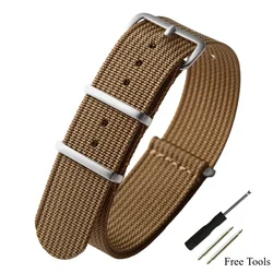 Ribbed Nylon Military - Style Watch Band Bracelet - Traditional Strap - 22mm (Brown)