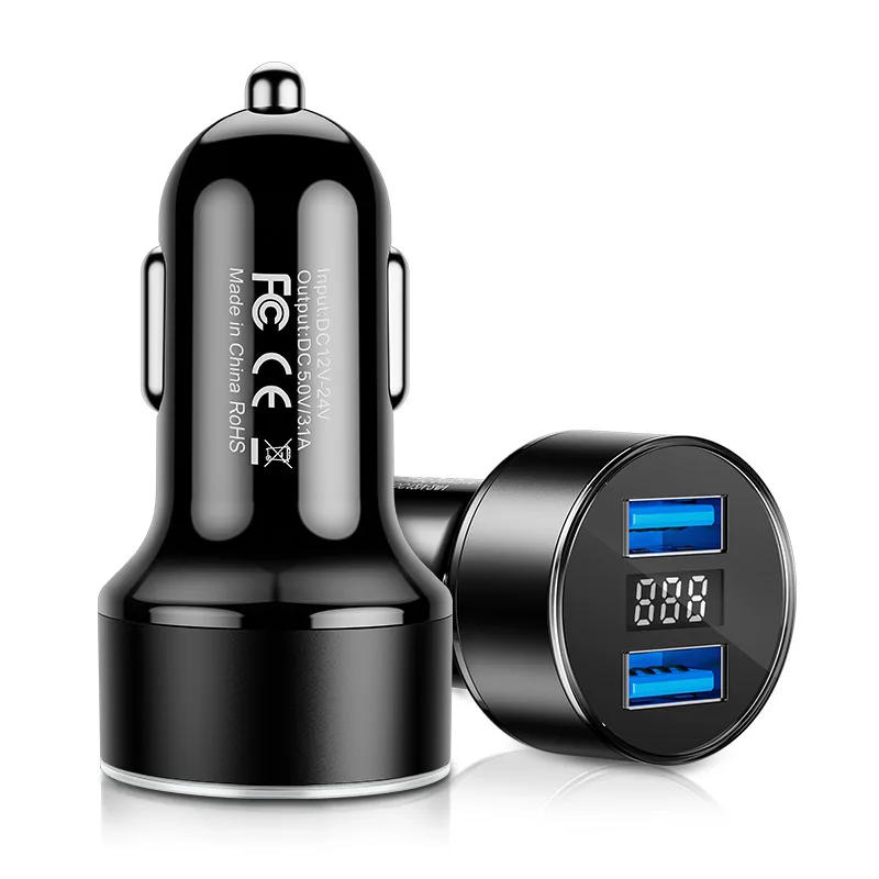 best usb car charger 3.1A Car Charger for Cigarette Lighter 12V 2 Port Dual USB Quick Fast Charging Car Charges With LED Display Voltmeter For Cars car mobile phone charger Car Chargers