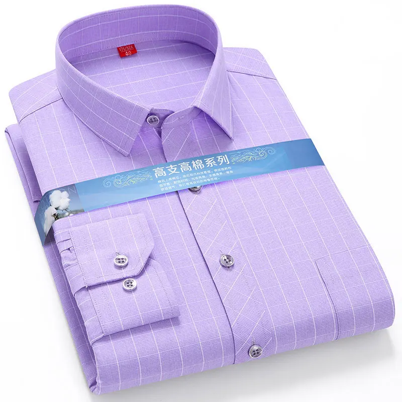 Formal Mens Printed Plaid Dress Shirt Long Sleeve Social Fashion Tops Office Soft Quality Regular Fit Work Smart Casual Shirt