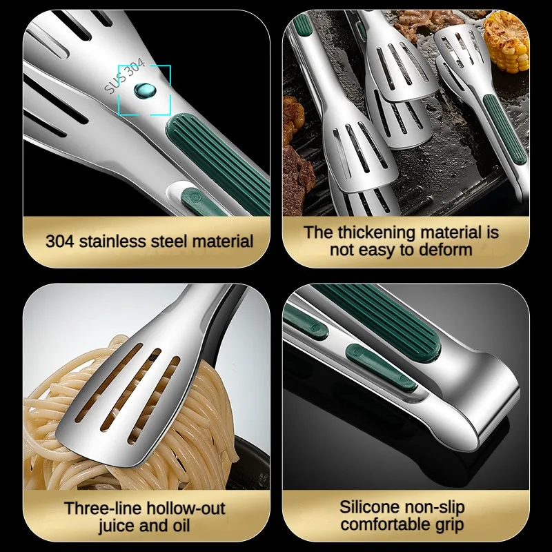 Food Clip Tongs Non-slip Stainless Steel Barbecue Bread Clip Silicone High Temperature Grill Tong Dining Bar Kitchen Accessories stainless steel food tongs