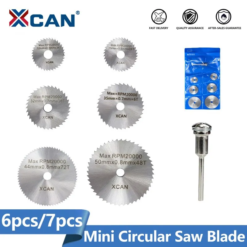 XCAN  6pcs/7pcs Mini Circular Saw Blade Set HSS Cutting Disc Rotary Tool For Dremel Accessories Tools Wood Cutting Discs 4 14 inch cemented carbide saw blade circular cutting discs dremel wood cut of wheel 40 60 80 100 120t rotating tool accessories