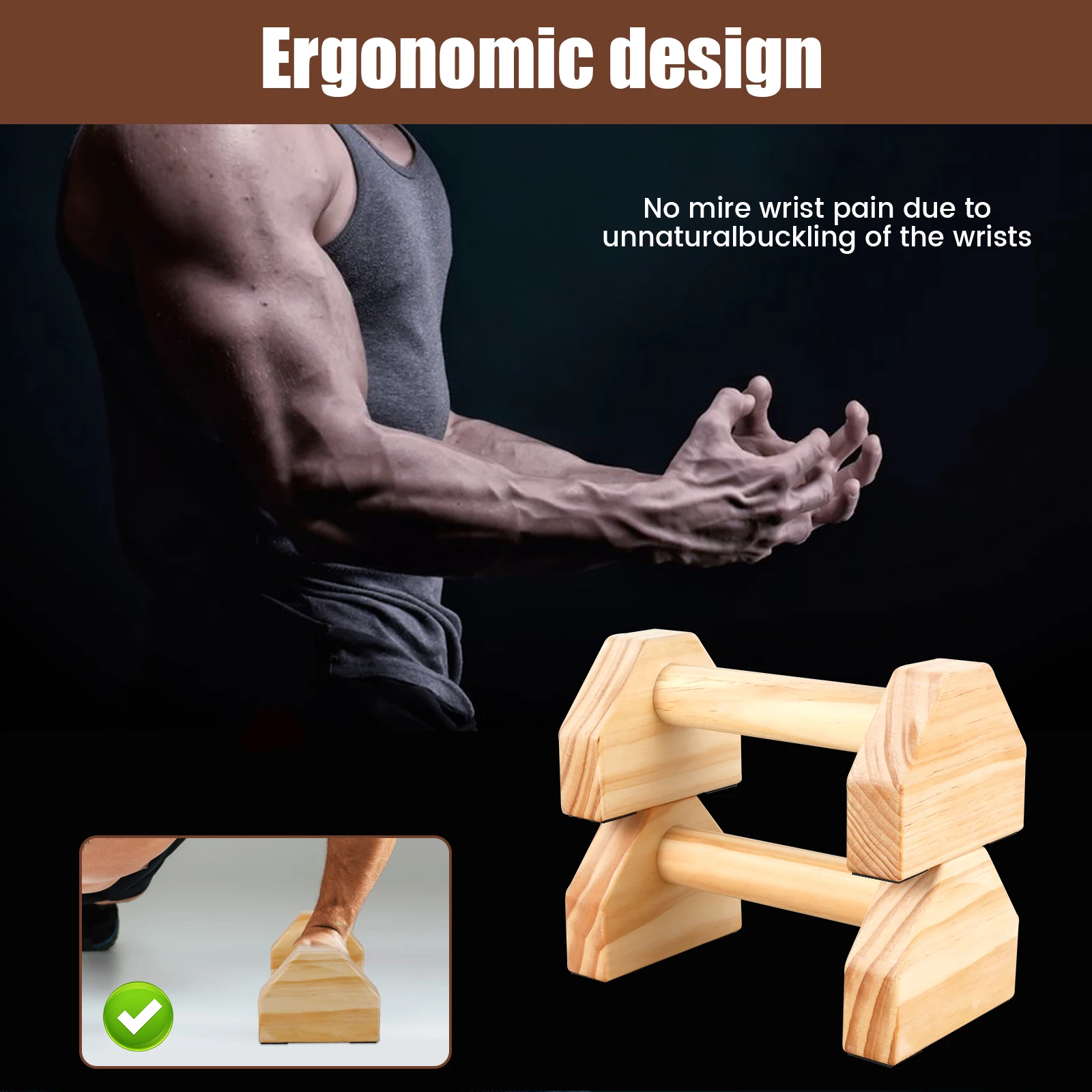 Wooden Push-Up Bar Stands Exercise Non-Slip Parallettes Handle Stands Calisthenics Fitness Equipment Home Strength Training