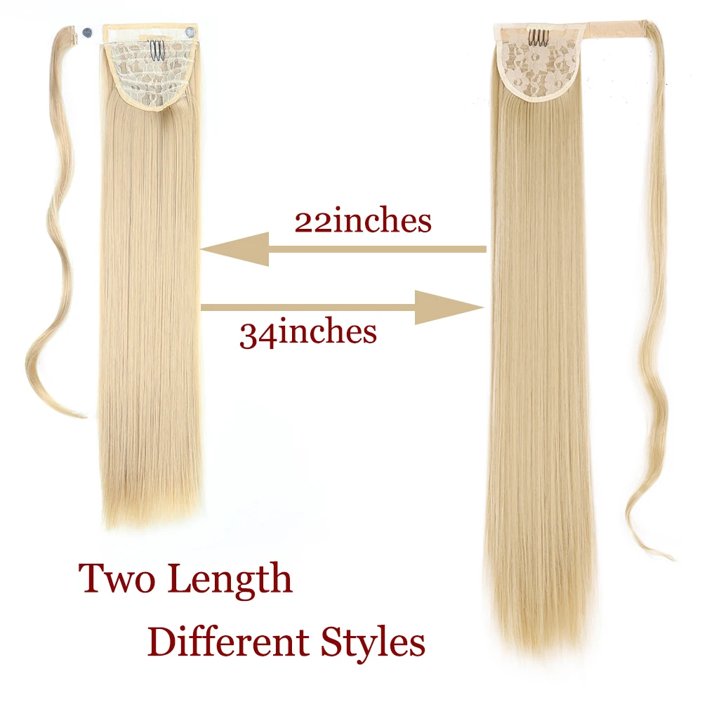 22 34Inches Lange Rechte Paardenstaart Synthetische Extensions Hittebestendige Haar Wrap Around Pony Haarstukje Voor Vrouwen