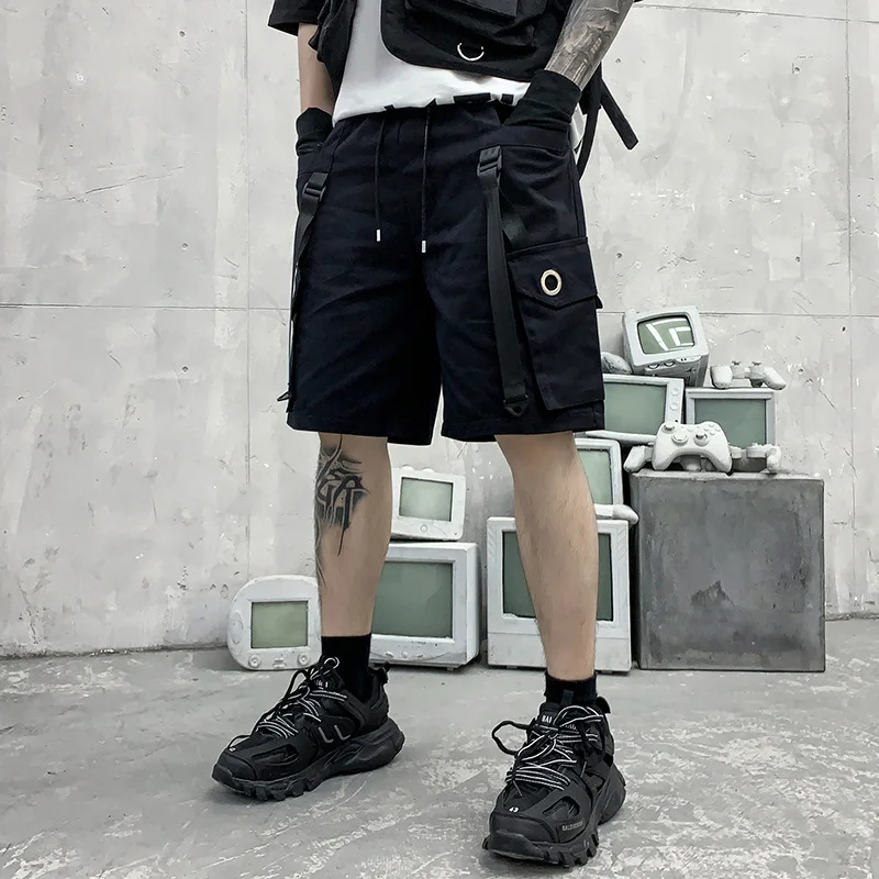2024 Spring Summer Men Dark Punk Style Cargo Pants Y2K High Street Tactical Multi-pocket Straight Casual Shorts pantalones шорты