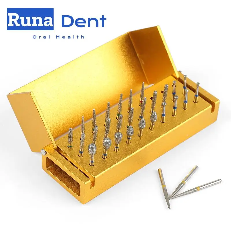 

1Pcs Aluminum Disinfection Holder Block+30Pcs Professional Dental Diamond Buffing High Speed Burs Drill Eeth Polishing Drillls