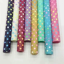 

XHT Colorful Polka Dot Printed Shiny Fine Glitter Faux Leather Fabric Sheet Material for Shoe/Bag/Hair bow/Headband/Craft