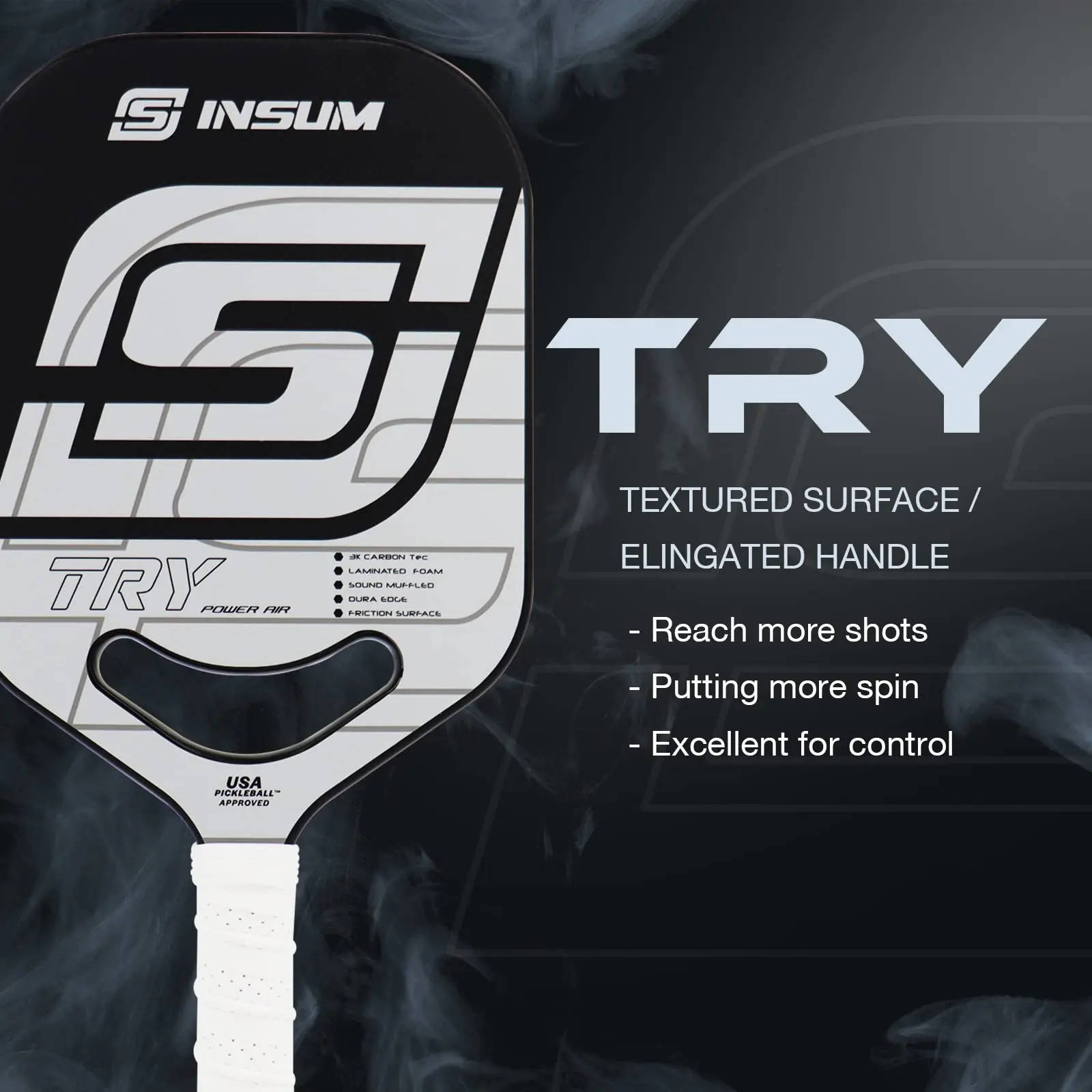 INSUM Try Pickleball Paddle, 3K Carbon Fiber, Edgeless Power, Air Series, Textured Surface, Pickleball Paddles