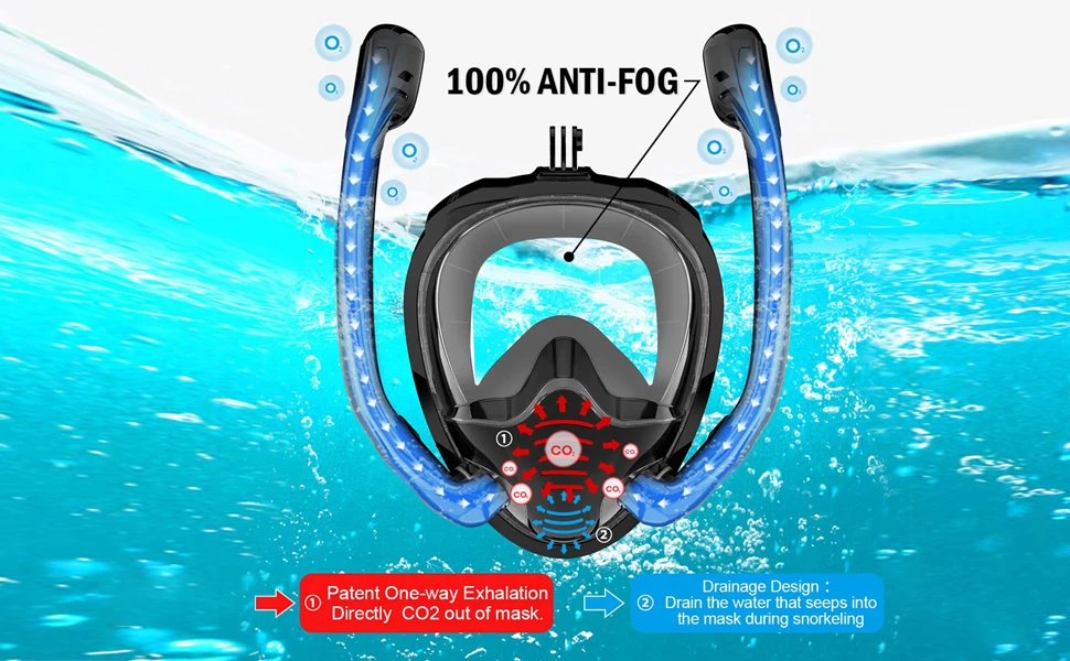 Snorkeling Mask Double Tube Silicone Full Dry Diving Mask Adult Swimming Mask Di