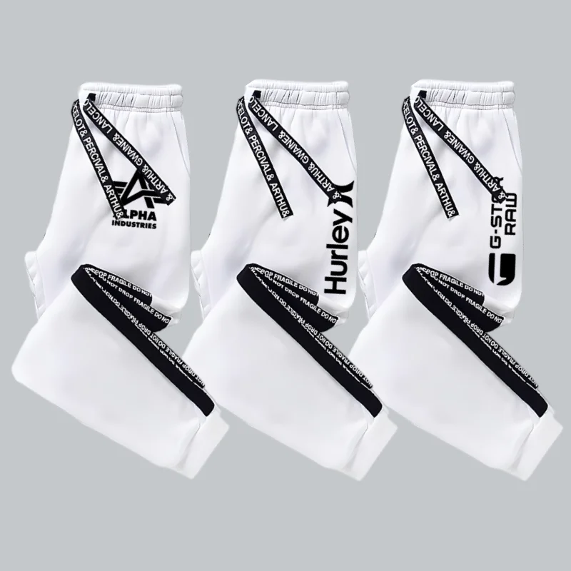 

Mens Trousers Casual Training Pants Black White Stitching Jogging Sports Pants Straight Leg Sweatpants Loose Gym Long Pants